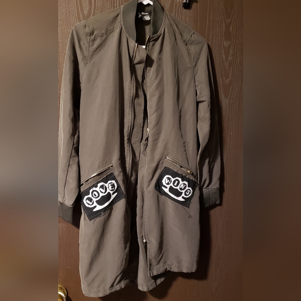 Women's Olive Bomber Jacket with Patch Accents Size 4 Size Small